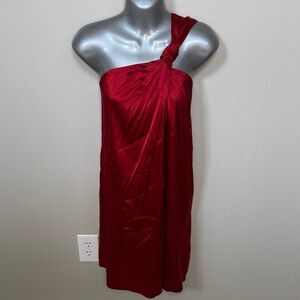 Banana Republic One-Shoulder Knotted Satin Dress in Burgundy Red
